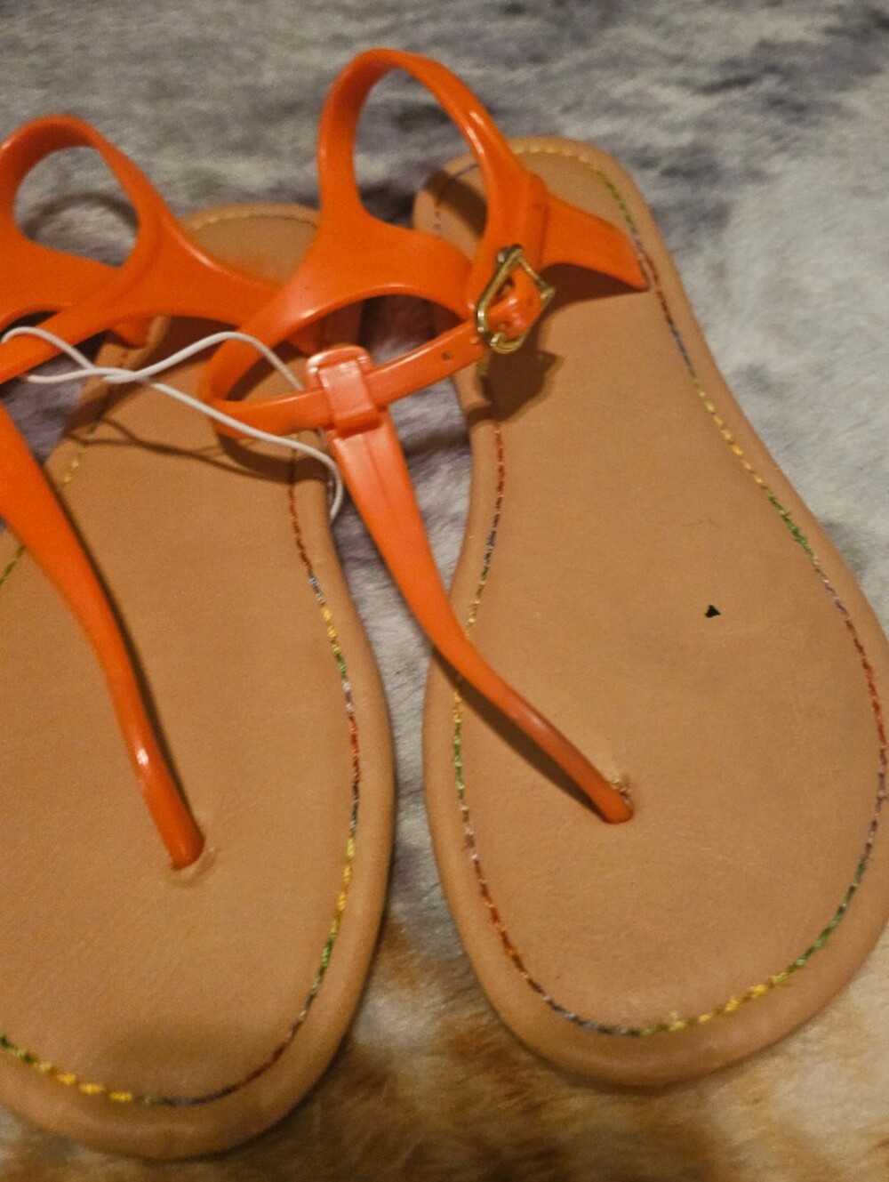 Womens Orange T-Strap Sandals
